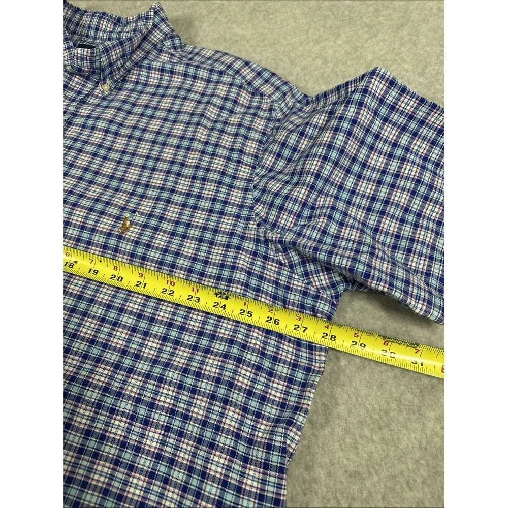 Ralph Lauren Men's 2XB Blue‎ Plaid Short Sleeve Button Down Pocket Shirt Casual